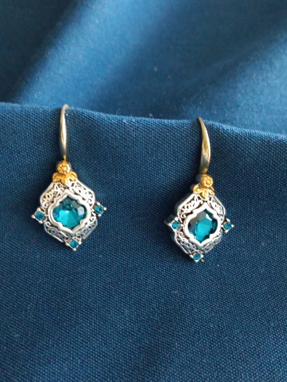 Teal Crystal Filigree Drop Earrings - Women Jewelry